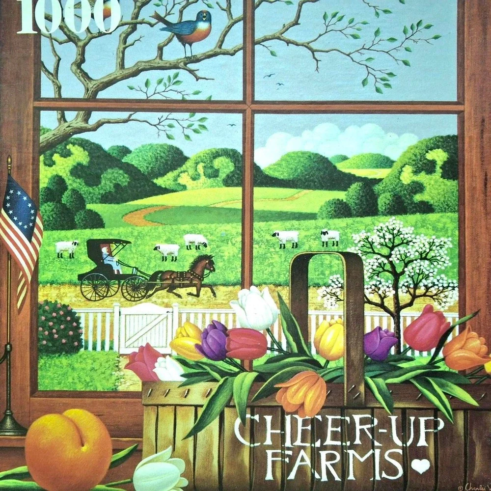 Vintage 1987 Cheer-Up Farms 1,000-piece jigsaw puzzle Cute Cottage Country